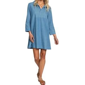 NWT ELIZABETH JAMES Women’s Taylor Denim Popover Henley Mini Dress
